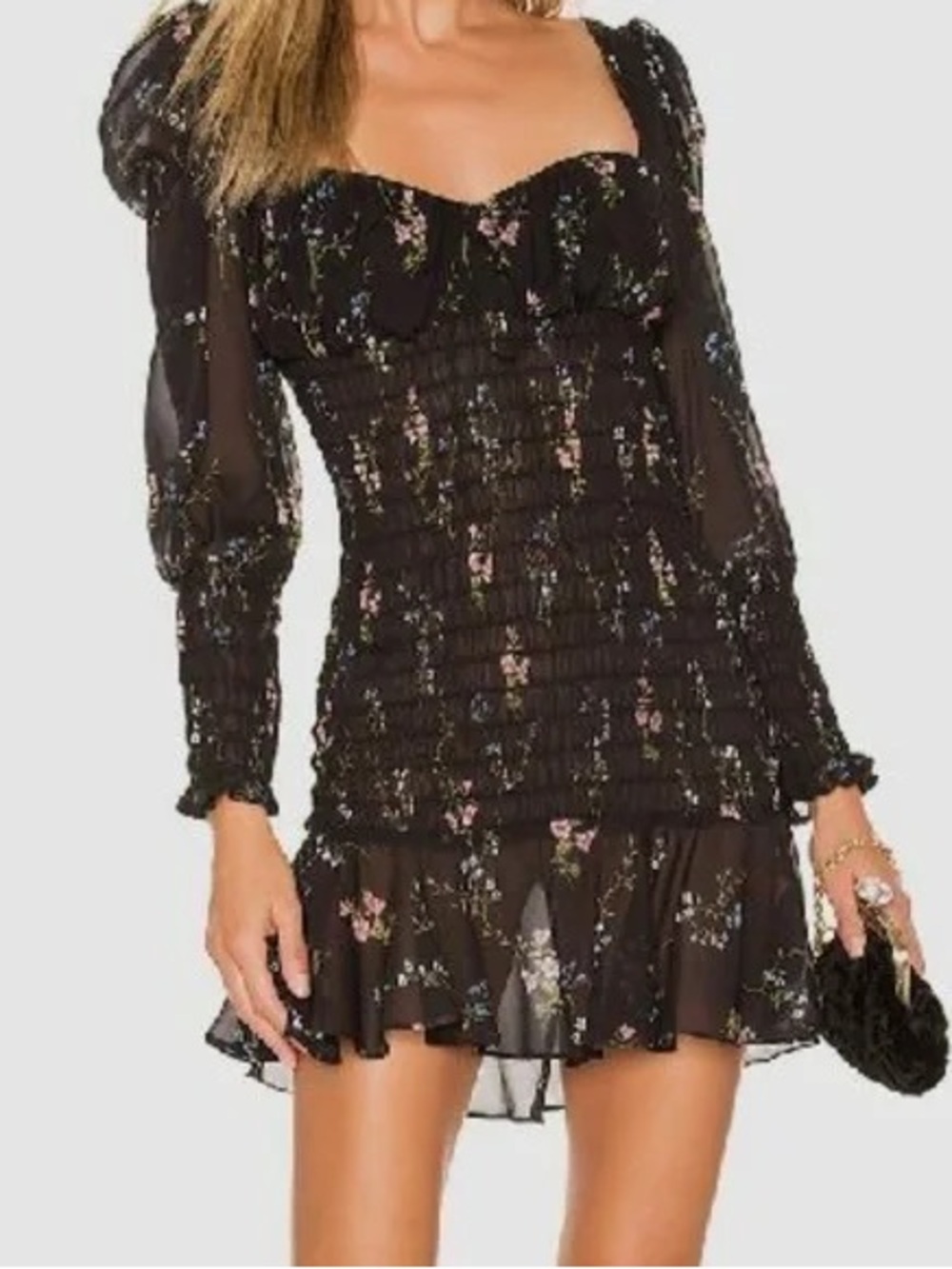 For Love and Lemons Dixon Black Floral Mini Dress, size small